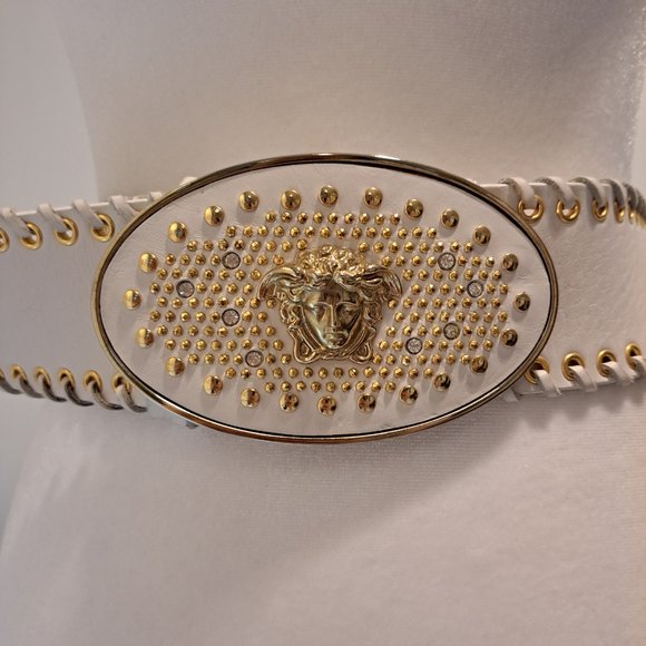 Versace Women\'s White Gold Leather Belt 39\